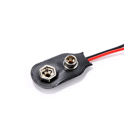 9V Battery Clip Connector, 9 Volt Long Cable Connection Soft Shell I Type, Black, 5 Pack