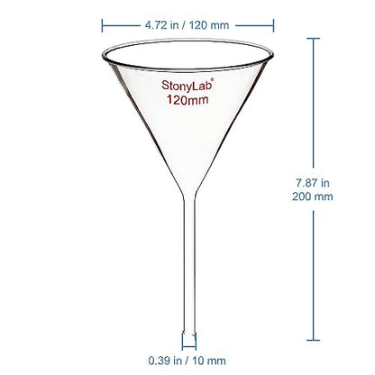 stonylab 1-Pack Glass Funnel, Heavy Wall Borosilicate Glass Funnel, 120mm Diameter and 120mm Stem Length - size: 120mm Diameter and 120mm Stem