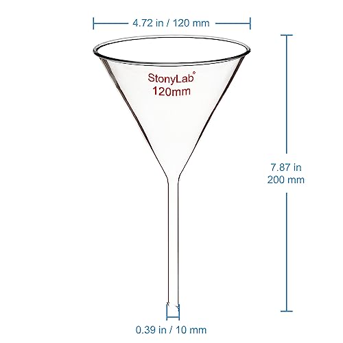 stonylab 1-Pack Glass Funnel, Heavy Wall Borosilicate Glass Funnel, 120mm Diameter and 120mm Stem Length - size: 120mm Diameter and 120mm Stem