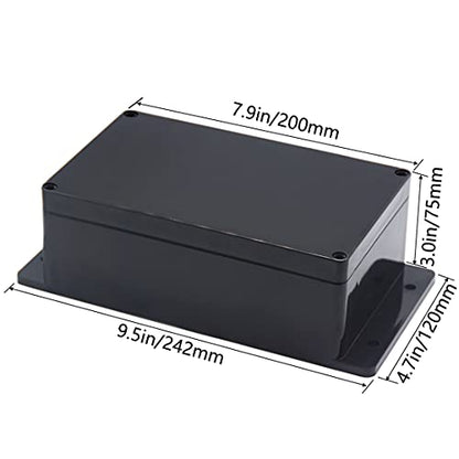 Zulkit Junction Box ABS Plastic Dustproof Waterproof IP65 Universal Electrical Boxes Project Enclosure with Fixed Ear Black 7.87 x 4.72 x 2.95 Inch (200 x 120 x 75 mm)(Pack of 2) - size: 7.87" x 4.72" x 2.95"(Pack of 2)