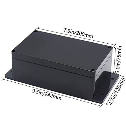 Zulkit Junction Box ABS Plastic Dustproof Waterproof IP65 Universal Electrical Boxes Project Enclosure with Fixed Ear Black 7.87 x 4.72 x 2.95 Inch (200 x 120 x 75 mm)(Pack of 2) - size: 7.87" x 4.72" x 2.95"(Pack of 2)