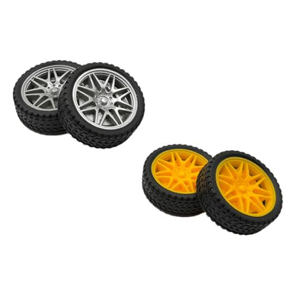 10PCS Toy Car Wheel Model Car Rubber Tire Wheel with 5PCS Metal Shaft Round Rod Axles for for DIY Model Toy RC Car Truck Robot Helicopter Replacement Parts (Silver) - color: Silver