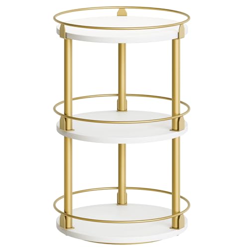 Yatiney 3-Tier Lazy Susan, Rotating Spice Rack, Spinning Organizer, Industrial Turntable Spice Rack for Cabinet, Kitchen Countertop, Pantry, White and Gold SR23DW - color: White + Gold, size: 10.2"L x 10.2"W x 18"H
