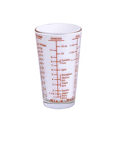 Kolder Mix N Measure Glass, Multi-Purpose Liquid and Dry Measuring Cup, 6 Units of Measurement, Heavy Glass, Red - color: Heavy Glass, Red