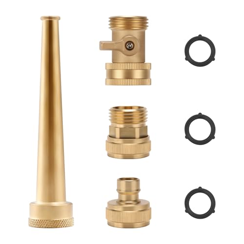 6 Inch Brass Garden Water Hose Nozzle Jet Accessories Kit, High Pressure with 3/4"GHT Garden Hose Quick Connect and Shut Off Valve - size: 6inch with 2parts