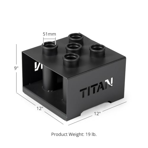 Titan Fitness 5 Barbell Holder, Vertical Olympic Sized Bar Rack, 12" x 12" Compact Floor Unit, Nylon Inserts Protect Sleeves, Organize and Save Space in Home Garage Gym