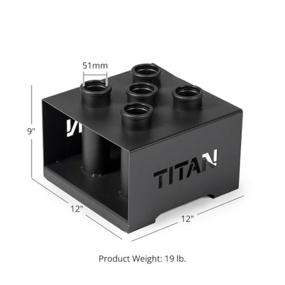 Titan Fitness 5 Barbell Holder, Vertical Olympic Sized Bar Rack, 12" x 12" Compact Floor Unit, Nylon Inserts Protect Sleeves, Organize and Save Space in Home Garage Gym