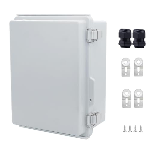 IP67 Waterproof Junction Box, ABS Plastic Electrical Enclosure with Stainless Steel Latch, Hinged Cover Electric Box with Mounting Plate, Wall Brackets & Cable Glands 210x160x100 - color: Grey, size: 8.3"x6.3"x4.3" Standard