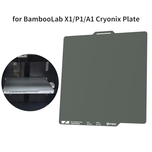 FYSETC 3D Printer Accessories 256mm Build Plate: Gray A1 257X257mm Dual Side Textured PEI Heated Bed Surface Upgrade CryoNix Sheet 10.1 in for P2S P1P P1S X1 X1C X1E Printing Project