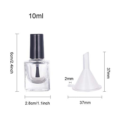 BENECREAT 12PCS 10ml Empty Nail Polish Bottles Transparent Glass Nail Varnish Bottles with Brushes, 5PCS Funnel Hopper - size: 10ml