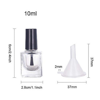 BENECREAT 12PCS 10ml Empty Nail Polish Bottles Transparent Glass Nail Varnish Bottles with Brushes, 5PCS Funnel Hopper - size: 10ml