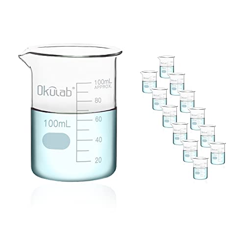 100mL Glass Beaker, Low Form, Graduated 3.3 Borosilicate Glass Beaker Set (case of 12) for Lab, Classroom, Craft, Kitchen, .BKLG100B12 - style: Vol.100ml, Case of 12