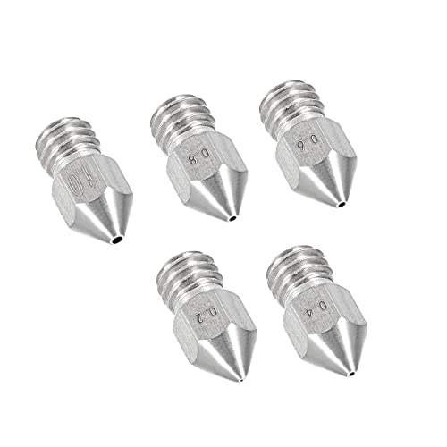uxcell 5pcs 3D Printer Nozzle Stainless Steel MK8 Nozzle M6 0.2mm,0.4mm,0.6mm,8mm,1mm,Extruder Print Head for 1.75mm 3D Printer