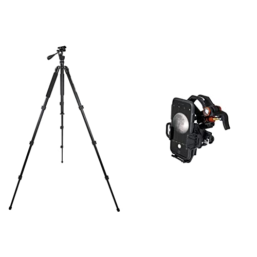 Celestron Hummingbird Fast Action Pan Tilt Head Tripod - Excellent Choice for a Spotting Scope, Binocular or Camera, Black (82051) & NexYZ 3-Axis Smartphone Adapter, Black