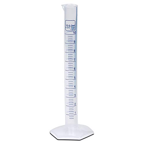 10ml Plastic Graduated Cylinder, Printed Graduations, Single Metric Scale, Polypropylene, Karter Scientific 237I3 (Single) - size: 10ML, style: PACK OF 1
