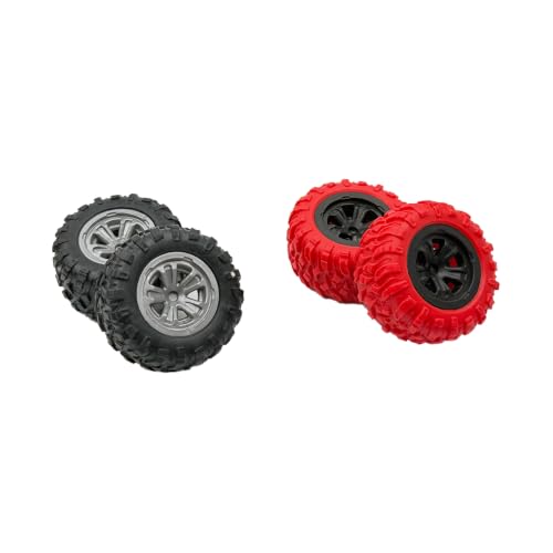12PCS Toy Wheel Model Car Rubber Tire Wheel with 6PCS Metal Shaft Round Rod Axles for for DIY Model Toy RC Car Truck Robot Boat Building Projects (Red) - color: Red