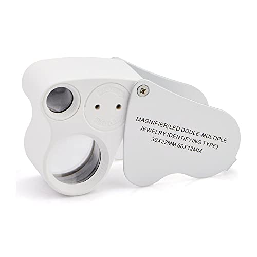 Pineapple 30X 60X Jewelers Loupe Magnifier with Light, Lighted Magnifying Glass Jewelry Loop, Pocket Magnifier for Coins, Jewelry, Plants, Currency, Diamonds, Stamps (White)