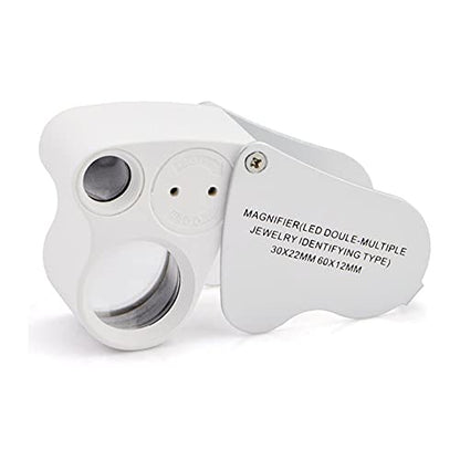 Pineapple 30X 60X Jewelers Loupe Magnifier with Light, Lighted Magnifying Glass Jewelry Loop, Pocket Magnifier for Coins, Jewelry, Plants, Currency, Diamonds, Stamps (White)