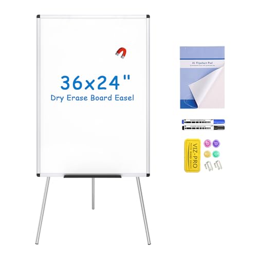 VIZ-PRO Magnetic Whiteboard Easel, 36 x 24 Inches, Portable Dry Erase Board - color: Silver, size: Accessory 36X24 Inches