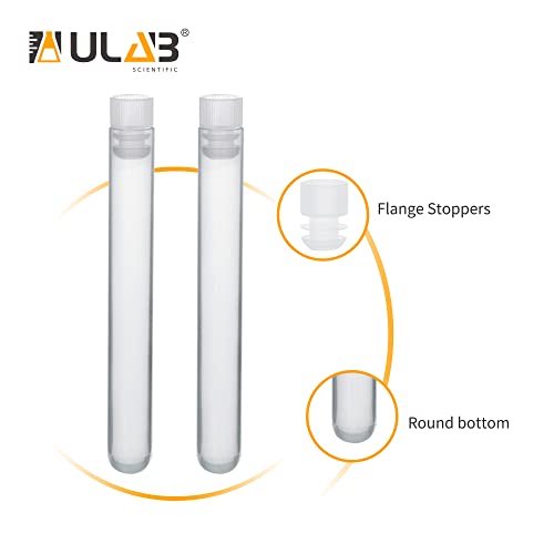 ULAB Plastic Test Tubes with Flange Stoppers, 50pcs of Dia.16x125mm Party Tubes, Nature Color, 50pcs PE Flange Stoppers, Dia.16mm, Nature Color, UTT1015 - style: Nature Color