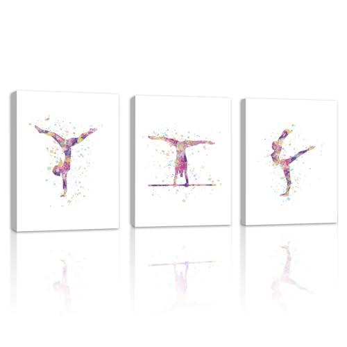 CHDITB Gymnastics Decor for Girls Bedroom, Abstract Exercise Dance Gymnast Art Prints,Set of 3(8" x10") Gymnast Ballet Poster Gymnastics Canvas Wall Art for Training Room Gym Girl Yoga Room Decor - color: Gymnastics Print, size: 8"L x 10"W