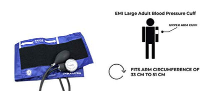 EMI EBL-430 Royal Sprague Stethoscope and Large Adult Cuff (See Large Cuff Size: 33 cm to 51 cm | 13 inch to 20 inch) Aneroid Sphygmomanometer Manual Blood Pressure Set - size: Large Adult Cuff Set - Royal Blue
