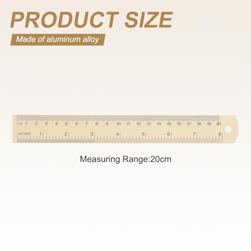 HARFINGTON 2pcs Metal Straight Ruler 20cm Metric SAE Aluminum Alloy Measuring Rulers Scale Tool with Hole for Measure Study Reading Classroom Office, Beige - color: Beige, size: 20cm