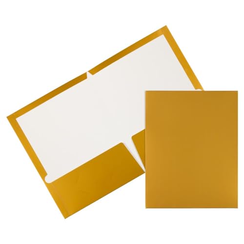 JAM PAPER Laminated Two Pocket Glossy Folders - Gold - 3/Pack - color: Gold, size: Pack of 3 Folders