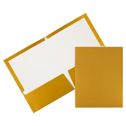 JAM PAPER Laminated Two Pocket Glossy Folders - Gold - 3/Pack - color: Gold, size: Pack of 3 Folders