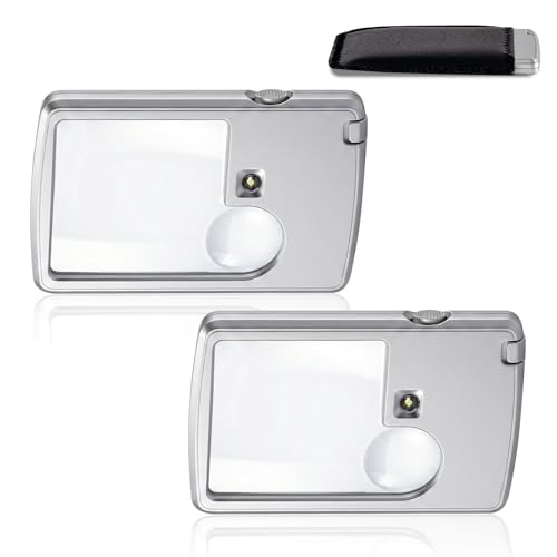 2PCS 3X 6X Magnifying Glass with Light, Mini Pocket Magnifying Glass, Portable Handheld Magnifier with Protective Sheath, Illuminated Lighted Magnifier for Reading, Coins, Hobby, Travel