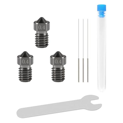 Aokin 3 Pcs 0.4mm Hardened Steel Nozzles Extruder Nozzles 3D Printer Nozzles for E3D V5 V6 and 3 Pcs 0.35mm Stainless Steel Nozzle Cleaning Needles for 1.75mm Filament 3D Printer with Wrench - color: 0.4mm