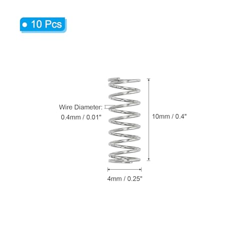 PATIKIL Compression Spring, 0.4mm Wire Dia x 4mm OD x 10mm L, 10 Pcs 304 Stainless Steel Mechanical Extension Small Springs Pen Springs Assortment Kit for Shop and Home Repairs - size: 0.4x4x10mm