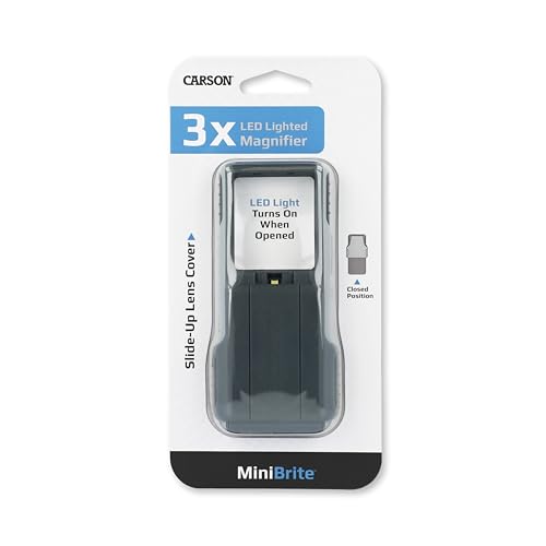 Carson MiniBrite 3x Power LED Lighted Slide Out Magnifier with Protective Sleeve (PO-25), gray - size: Single Pack