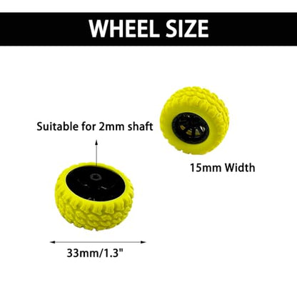 10PCS Toy Wheel Model Car Rubber Tire Wheel with 5PCS Shaft Round Rod Axles for RC Car Truck Robot DIY Model Building Parts (2x33mm Yellow) - style: 2x33mm Yellow