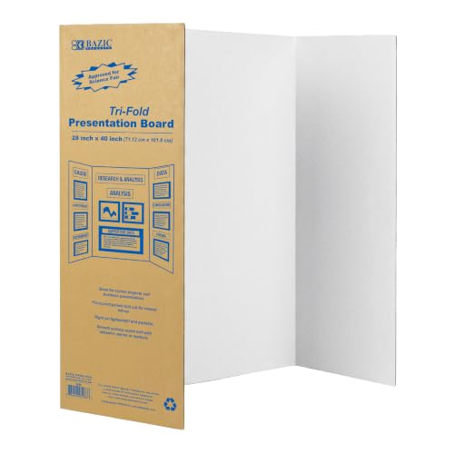 BAZIC Products White Tri-Fold Poster Board, 28 x 40 In - size: 1-Pack