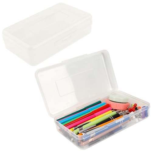 Pencil Box, Clear Pencil Case, Large Capacity Plastic Hard Pencils Case Crayon Box with Snap-Tight Lid Stackable for Kids Adult Student Pens Pencils School Supplies Storage Office Supplies, Clear - color: Clear