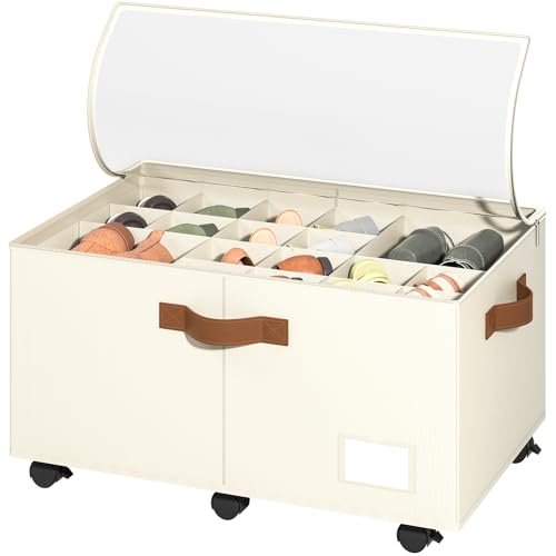 Foyego Shoe Organizer for Closet, Shoe Storage with Wheels, Beige - color: Beige, size: 25 ½"L x 17"W x 12 ½"H