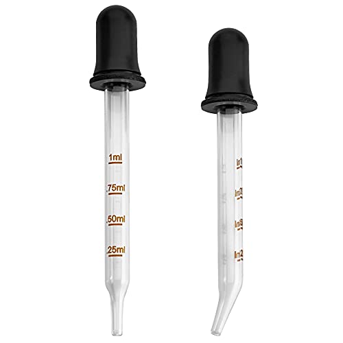 MEDca Eye Dropper - (Pack of 200 Bulk) Bent & Straight Tip Calibrated Glass Medicine Droppers for Medications or Essential Oils Dropper for Accurate Easy Dose and Measurement (1 mL Capacity) - size: 1 mL
