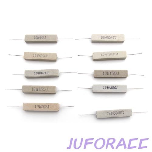 50PCS Ceramic Cement Resistor Kit 10W 25 Values 0.05 Ohm to 100 Ohm Ω ±5% Tolerance Wirewound Induction