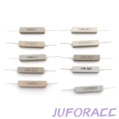 50PCS Ceramic Cement Resistor Kit 10W 25 Values 0.05 Ohm to 100 Ohm Ω ±5% Tolerance Wirewound Induction