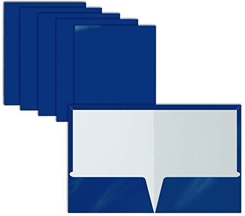 Better Office Products 2 Pocket Glossy Laminated Blue Paper Folders, Letter Size, Blue Paper Portfolios, Box of 25 - color: Blue