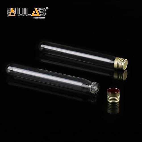 ULAB Scientific 50pcs 25ml Glass Test Tubes with Aluminum Screw Caps, Borosilicate Glass, Dia.18x145mm, Thickness 0.8-1.0mm, UTT1025 - style: 50pcs 25ml Glass Test Tubes with Stopper