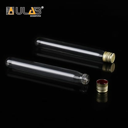ULAB Scientific 50pcs 25ml Glass Test Tubes with Aluminum Screw Caps, Borosilicate Glass, Dia.18x145mm, Thickness 0.8-1.0mm, UTT1025 - style: 50pcs 25ml Glass Test Tubes with Stopper