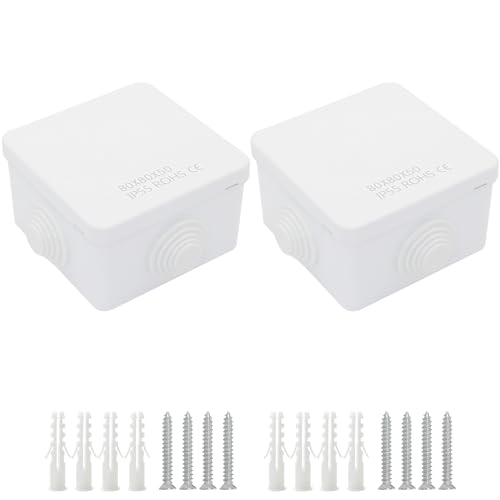 LeMotech Junction Box, ABS Plastic IP55 Water Resistant and Dustproof, Universal Electrical Enclosure, Outdoor and Indoor Project Box, Outer Size 3.1" x 3.1" x 1.9", White (Pack of 2) - size: 3.1" x 3.1" x 1.9" (2pc)