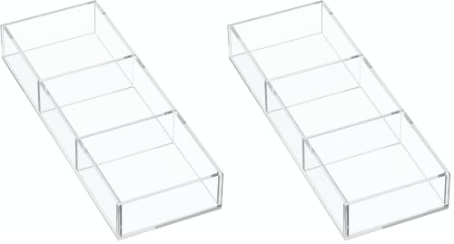 HIIMIEI 3 Section Clear Acrylic Drawer Organizer Tray, Office & Makeup Drawer Organizer (11.8x4.3 inch) (Pack of 2) - size: 4'' x 12'' (Pack of 2)