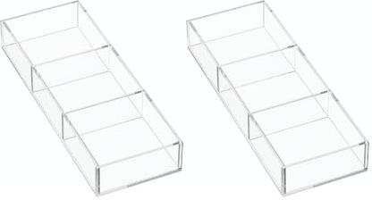HIIMIEI 3 Section Clear Acrylic Drawer Organizer Tray, Office & Makeup Drawer Organizer (11.8x4.3 inch) (Pack of 2) - size: 4'' x 12'' (Pack of 2)