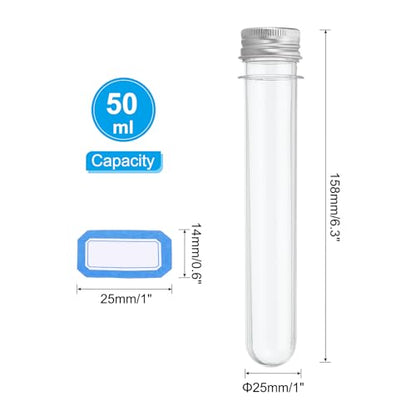 PATIKIL 50ml Test Tubes Set, 15pcs Plastic Clear Round Bottom Test Tube - size: 50ml