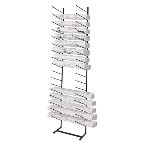 Blueprint Storage Rack,16-Tier Metal Poster Display Rack Wall Mount Blueprint Holder for Office Construction Engineering Vertical Poster Storage for Roll of Drawing Art Paper