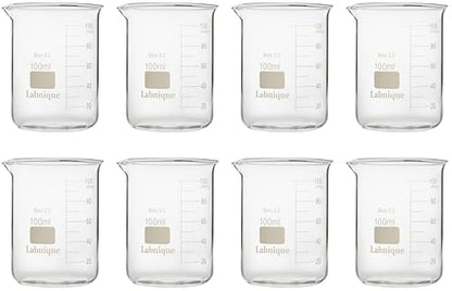 Labnique Borosilicate 3.3 Glass Griffin Beaker, Low Form Beaker with Printed Graduation (100ml x8) - size: 100ml x8