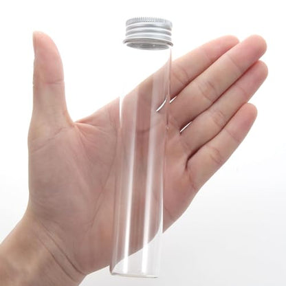 6PCS 40ml Clear Glass Flat Test Tubes with Screw Caps and Plastic Stoppers - color: with Aluminium Caps, size: 40ml